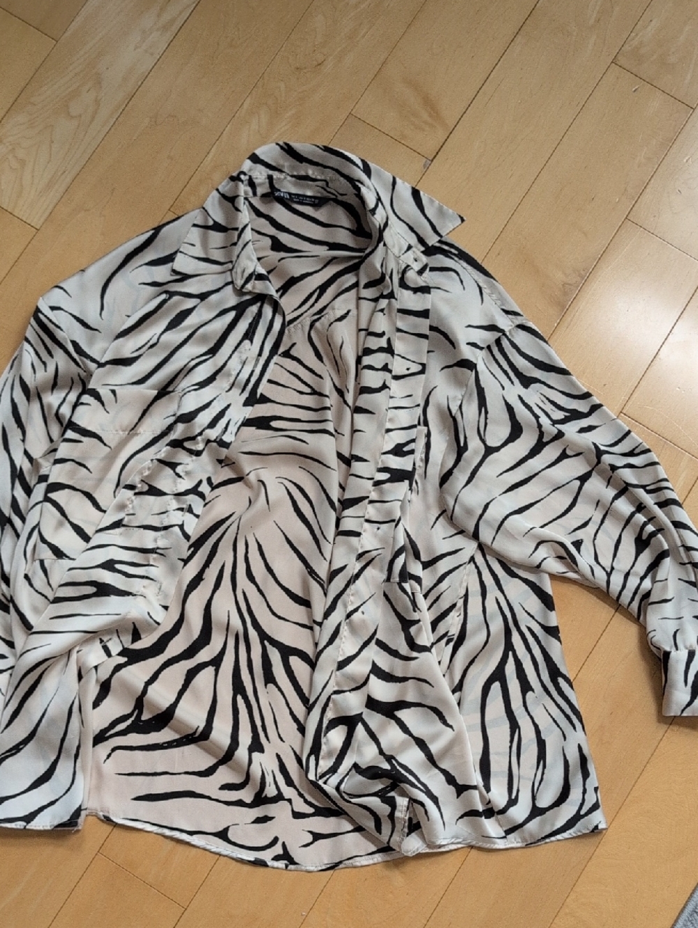 Zara Beige and Black Zebra-Print Shirt